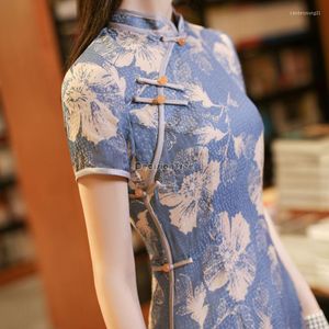 民族衣類2023改善された中国の交通Qipao Cheongsam High Split Stand Collar Long Dress Elegant Daily Women Retro G530