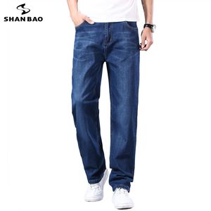 Jeans da uomo SHAN BAO cotone elasticizzato da uomo dritto sciolto jeans estivi sottili primavera classico marchio casual jeans leggeri blu 230313