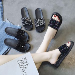 Sandals Sequin Fashion Flats Slippers Summer Women's Peep Toe Slipper Korean Style Soft Platform Shoes Open Flat Flip Flops