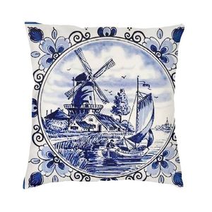 Pillow /Decorative Nordic Style Vintage Windmill Poster In Dutch Blue Delft Covers 40x40cm Velvet Case For Sofa Square