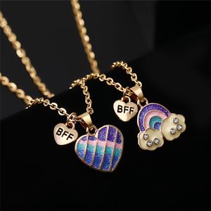 Faahion Halskette mit Regenbogen-Herz-Anhänger für beste Freunde, Designer für Kinder, Legierung, Goldkette, südamerikanische BFF-Anhänger, Halsketten, kurzes Halsband, Freundschaftsschmuck
