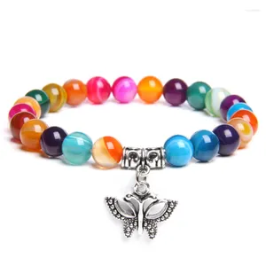 Strand Silver Plated Butterfly Connect Many Colors Quartz Stone Round Beads Elastic Bracelet For Party Gift Jewelry