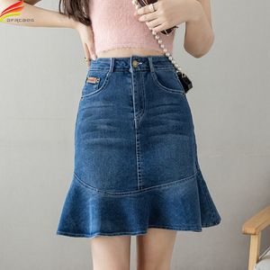 Skirts DFRCAEG Summer Denim Skirt For Women High Waist Midi Length Mermaid Blue Jeans Skirts Korean Casual Plus Size Jupe Femme 230313