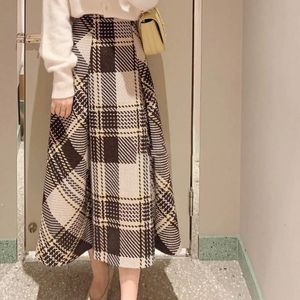 Kjolar Neploe Harajuku Faldas Mujer Moda Japan Autumn Winter Ball Gown Slim Jupe High midje Plaid Kontrast Färg Lång kjol 230313