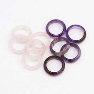 Anello largo da 6 mm con ametista naturale e pietra di cristallo rosa, anello sottile e liscio, sollievo dall'ansia, unisex, regalo di gioielli curativi all'ingrosso R001