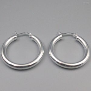 Orecchini a cerchio in vero argento sterling puro S925 da uomo e da donna, con barra rotonda lucida