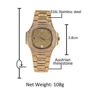 Assista High End Hip Hop Fashion Men's Watch New Strap Diamond Calendário Quartz Assista Aluno Relógio