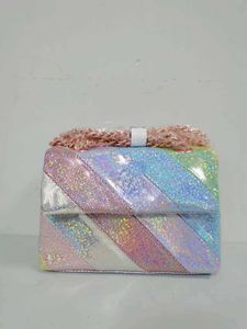Eagle Shoulder Bag Rose Gold Hardware Chain PU Multicolor Splicing Shiny Handbag 230313