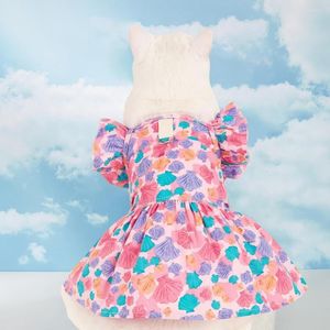 Vestido de vestido de vestuário de vestido de cachorro voador de manga voadora adorável à prova de vento respirável boa ductilidade impressão floral proteja a pele de verão gatinho roupas outfi
