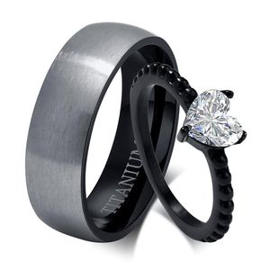 Wedding Rings Fashion Couple For Him And Her Stainless Steel Men Band Heart-shaped Zircon Women Ring JewelryWedding