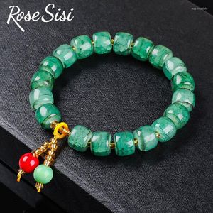 Bracelets de charme rosa sisi estilo chinês pipoca crack cristal corda elástica para mulheres imitação jade barril de jóias presente