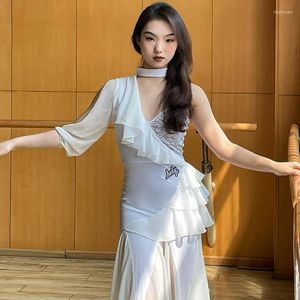 Stage Wear Ballroom Dance Performance Dress Black/White Single Sleeve Tango Competition Costume Women Summer Waltz Practice YS4121