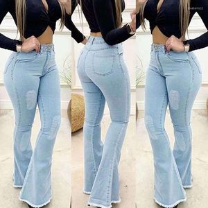 Jeans femininos Mulheres jeans de jeans alta calça folgada rasgada Sexy Mulher elegante de perna larga Flare jean femme calças Pantalon