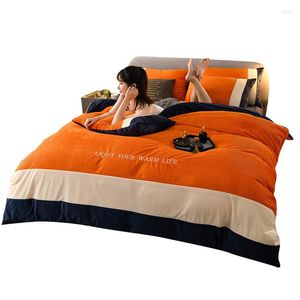 Bedding Sets Velvet Fleece Set 4pcs Stripe Duvet Cover Flat Fitted Sheet Pillowcase AB Side Flannel Winter Warm Bed Linen