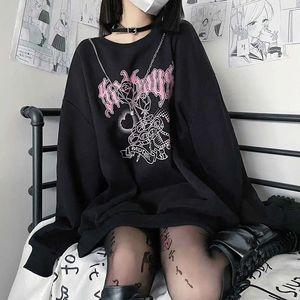 Kvinnors hoodies tröjor japanska söta coola svartvita tröja kvinnor plus sammet förtjockande höstvinterstudent lös hajuku stil topp 230313