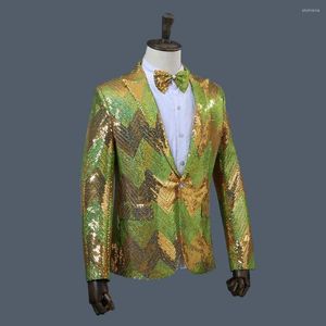 Men's Suits Mens Fashion Blazer Bright Tablets Single Breasted Blue Green Men Blazers Stage Yellow Sequins Dance Party