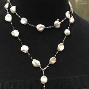 Chains Natural Baroque Fresh Water Pearl Sweater Necklace Stainess Steel Chain Long Style For Belt Women Fashion Jewelry