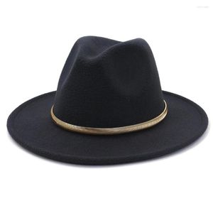 Berretti Stile Nero Tesa Larga Semplice Panama Cappello Fedora in Feltro Solido Donna Miscela di Lana Artificiale Jazz CapMZ01