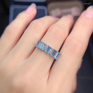 Clusterringe Originales natürliches blaues Topaz Dreieck Öffnen verstellbarer Ring Retro Licht Luxus Charme Lady Brand Silber Schmuck