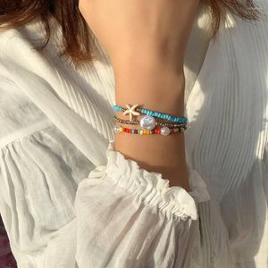 Strang-Harz-Freundschaftsarmbänder, mehrschichtig, für Frauen, Boho, handgemachte Reisperlen, Perlen-Seestern-Schnur, Luxuri-Perlenarmband