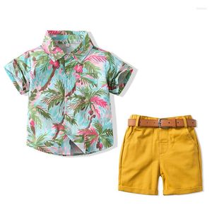 Clothing Sets Summer Boys Short-Sleeved Shirt Toddler Handsome Casual Coconut Tree Seaside Vacation Lapel Boutique Set Kids Fashion Beach