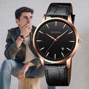 Armbandsur Top Men Luxury Watches Male Business Leather Strap Calender Quartz Watch Mens Casual Wrist for Relogio Masculino