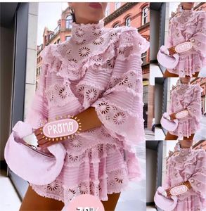 Women's Blouses High Quality Autumn Women Fashion 2023 Spring Stand Neck Flare Sleeve Hollow Out Embroidery Ruffles Lace Edge Sweet Top