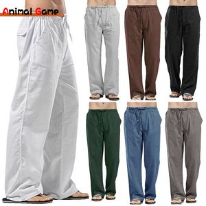 Męskie spodnie lniane szerokie mężczyźni spodnie koreańskie spodnie koreańskie podwyższona pościel uliczna męska wiosna letnie spodnie jogi zwykłe mężczyzn odzież dresowe 230313