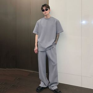 Men's T-Shirts IEFB Casual Men's Two-piece Sets Fashion Solid Color Simple Suit Round Collar Short Sleeve T-shirt Straight Pants 9A7575 230313