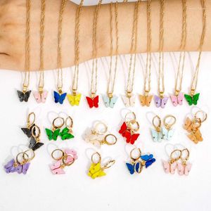 Necklace Earrings Set Fashion Jewelry Colorful Butterfly Crystal Rhinestone Zircon Gold Color Earring