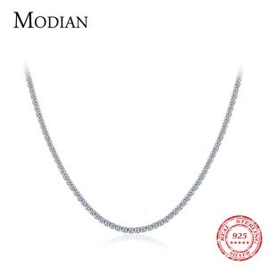 Strands Strings Modian Classic Luksus Full Clear CZ Naszyjnik Solidny 925 Srebrny Srebrny Błyszczące Naszyjniki Choker dla kobiet Oświadczenie Jewelry 230311