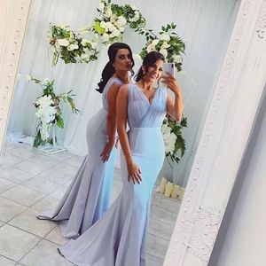 Bridesmaid Dresses Plus Size Formal Gown New Sleeveless Floor-Length Zipper Lace Up Pleat Mermaid Trumpet V-Neck Satin Custom