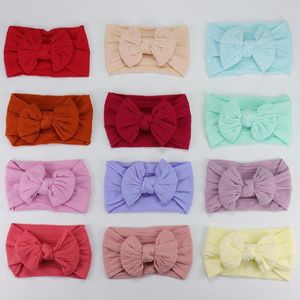 Accessoires de cheveux 34 couleurs arcs en tricot bébé bandeaux en gros élastique en nylon né fille bandeau imprimer enfants Turban enfants