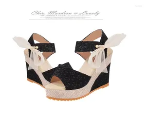 Klänningskor Kvinnor Sandaler Summer Wedge Kvinnlig Böhmen Ladies Platform Bowknot Ankle Strap Girls Open Toe Woman High Heel Sandal 2023