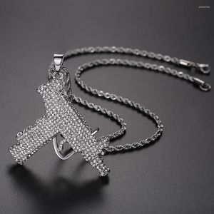 Anhänger Halsketten Hip Hop Micro Pave Zirkonia Bling Iced Out Gun Anhänger Halskette Für Männer Rapper Schmuck Silber Farbe Drop