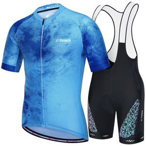 Cycling Jersey Sets X-TIGER Men's Cycling Jersey Set Gradient Series Breathable Shirt3D Cushion Shorts Padded PantsBib Short Bike Short Sleeve Set 230313