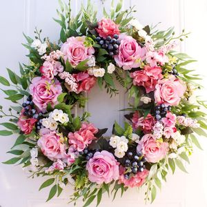 Decorative Flowers Blooming Rose Wreath Spring Artificial Flower Plant Door Wall Hanging Festivals Decoration Garland Restaurant Wedding