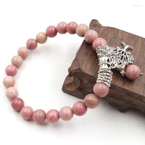 Strand XSM 8mm Natural Rhodonite Pärlor Armband Lotus Blommaträd meditation Bön Rosary Stone Armband Bangles Smycken 1 PC