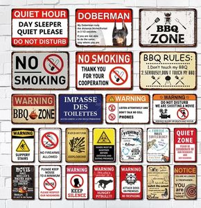 Varningstecken BBQ Zone Tin Signs Ingen rökning Vintage Metal Sign Decoration för Garage Home Tyst zon Mark Backyard Wall Decor Plack Personlig konstinredning 30x20 W01