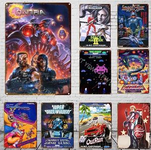 Coleção de pinturas de metal de jogos clássicos nascidos nos anos 70 e 80 Super Space Invaders Game Game Game Tin Sign Retro Poster Decoração de parede 30x20cm W03