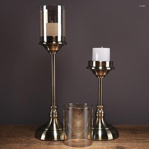 Candle Holders European Retro Crystal Glass Metal Holder Candlelight Dinner Decoration Tabletop Model Room Home Ornament