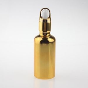 Förvaringsflaskor tomma 50 ml runda guld- och silverglasdroppflaska med pipett