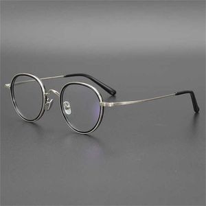 Brand Sonnenbrille Neue japanische handgefertigte stebende grasgeschnitzte reine Titanbrille Herren- und Frauenrepublik China Stil Xu Zhimo kleiner runder Rahmen