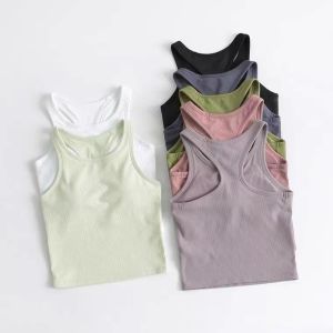 LL Tank Top slim Fit Sleeveless Yoga outfits Shirt Brushed Women Workout Sports with Padded Bra