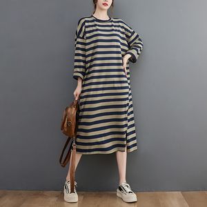 Casual Dresses Arrival Korea Style Chic Girl's Vintage Striped Autumn Dress Street Fashion Loose Women Casual Spring Shirts Midi Dress 230313