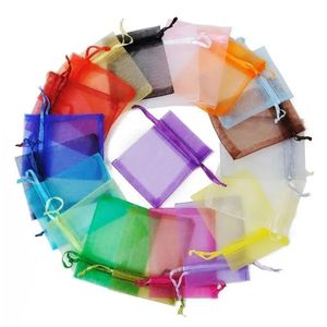 25x35cm 23 Farben Taschen benutzerdefinierte Logo -Draw -String -Geschenkbeutel Schmuck Schmuck Verpackung Mini Organza -Saitenstapfenbeutel