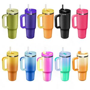 40 onças de aço inoxidável Capacidade de cor copo colorida Tornilhas UV e vácuo de palha selações de viagem isoladas de tumblers copos