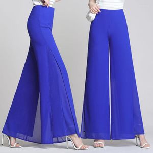 Calça feminina Double Camada Chiffon perna larga lateral feminina dividida fina 2023 Primavera verão Cintura alta Casual Ladies Casual