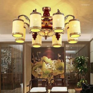 Taklampor Modern kinesisk lampa Solid Wood Ceramic Antique Atmosphere Round Living Room Restaurant Hall El Engineering