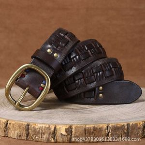 Waist Chain Belts Buckles Men's Women's New top layer cow leather hand-woven belt Men's leather needle buckle Fashion personalized woven jeans belt